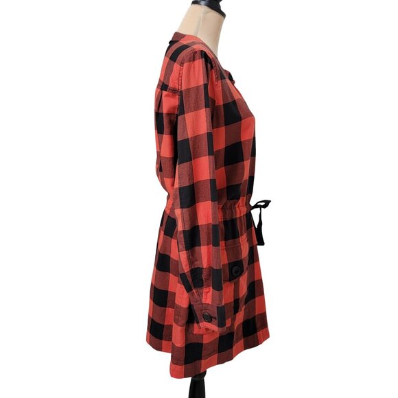 J. Crew Size 12 Black and Red Buffalo Check Plaid Shirtdress, Drawstring Waist - Picture 6 of 13